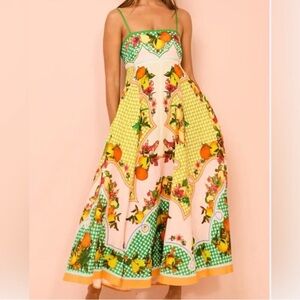 NWT Caroline Constas Multicolor Fruit Print Maxi Dress - Size Large